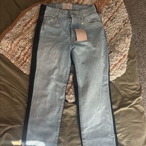 Women's Blue and faux leather Jeans